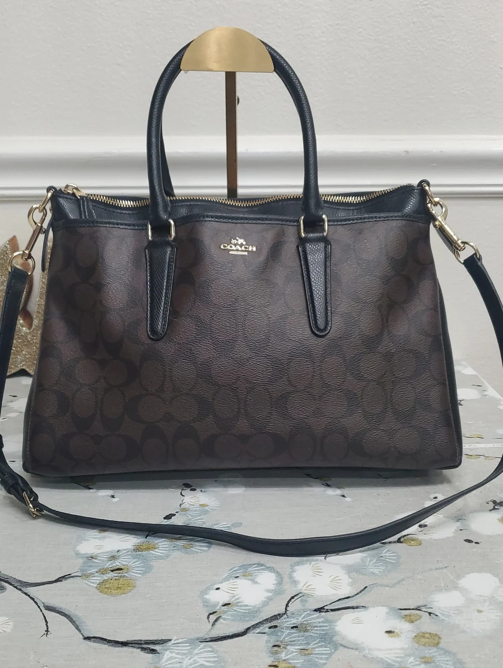 Coach Morgan Brown Signature Satchel with Black Trim